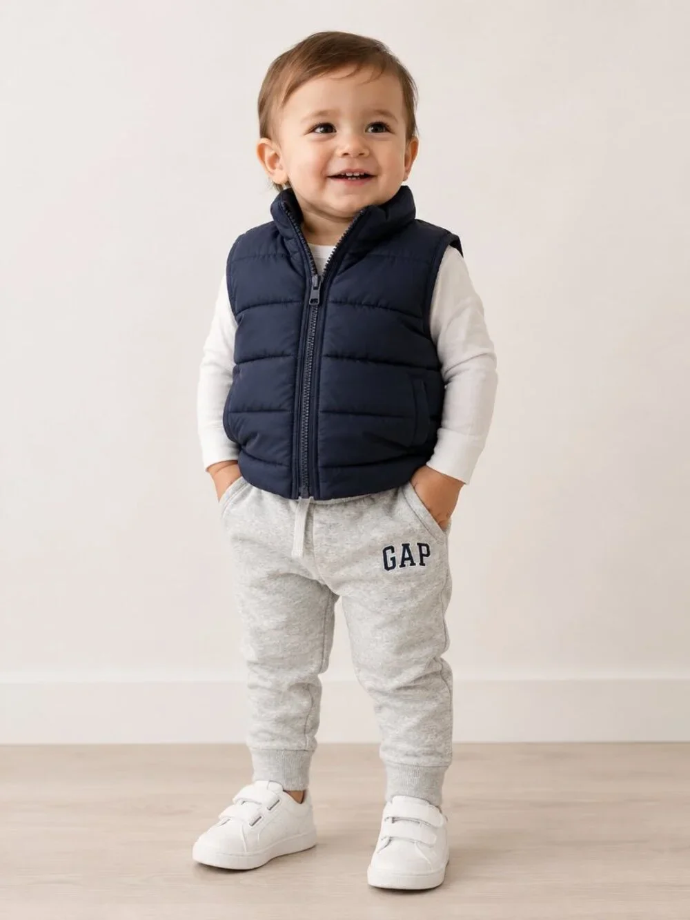 Gap Toddler Outfit 18-24M Navy Puffer Vest Gray Joggers Cozy Baby Set